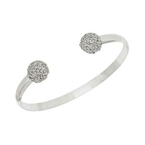 Women's Cluster Cuff Pave Ball Open Silver Bangle Bracelet